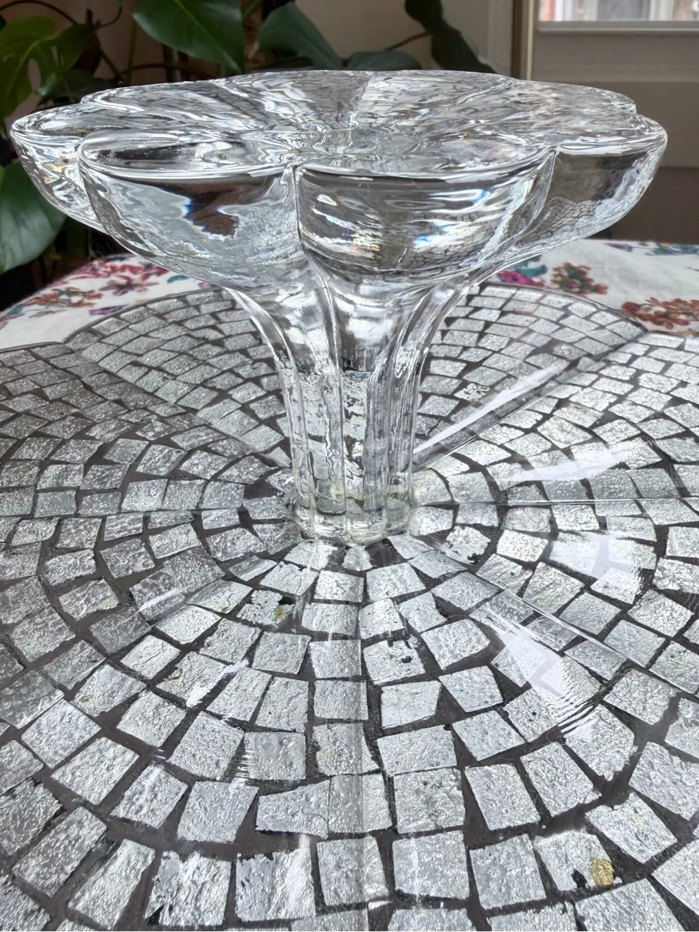 Glam Mosaic Glass Cake Stand Iridescent Pedestal Serving Tray